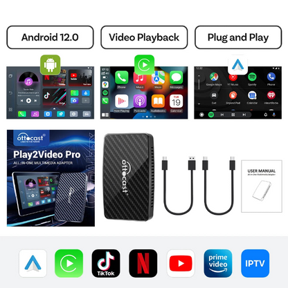 OTTOCAST Play2Video Pro – Wireless CarPlay & Android Auto Adapter