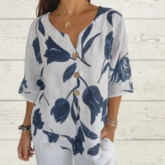 Alba - Floral V Neck Blouse
